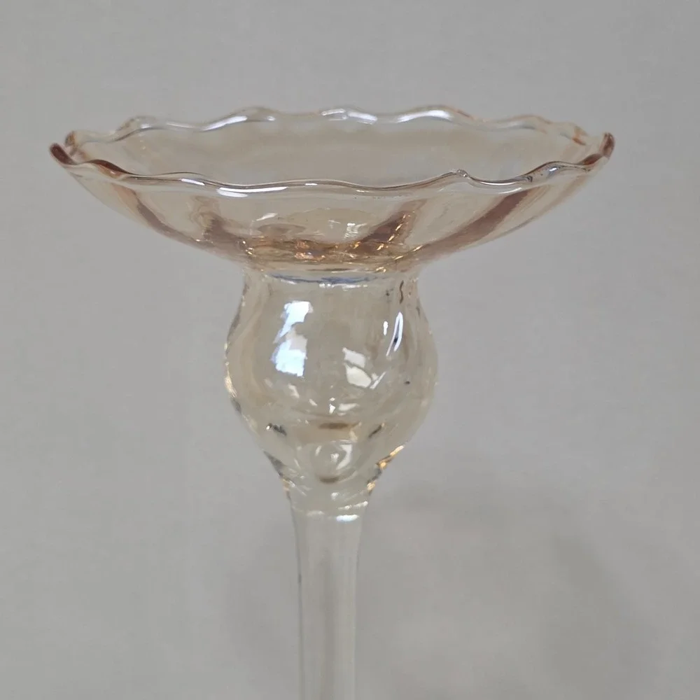 Honey Champagne Glass Candle Holder Long Stem Scalloped Rim 9
